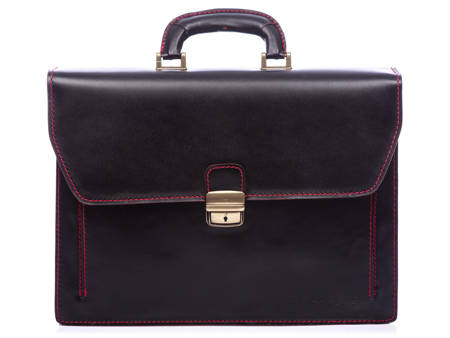 Men's compact leather briefcase with red thread GREGORIO