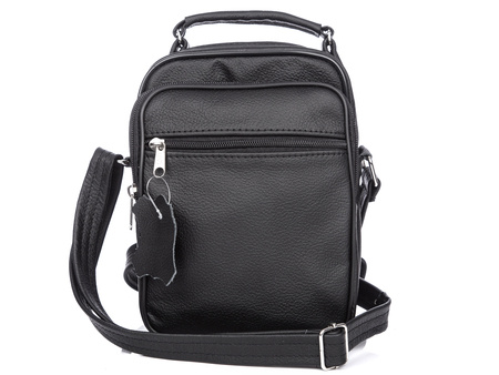 SERGEJ Leather black men's shoulder bag with handle
