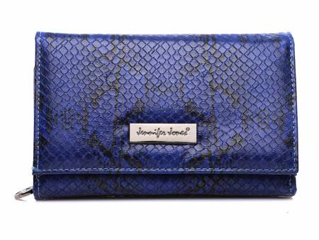 Niebieski portfel damski imitacja skóry węża Jennifer Jones
